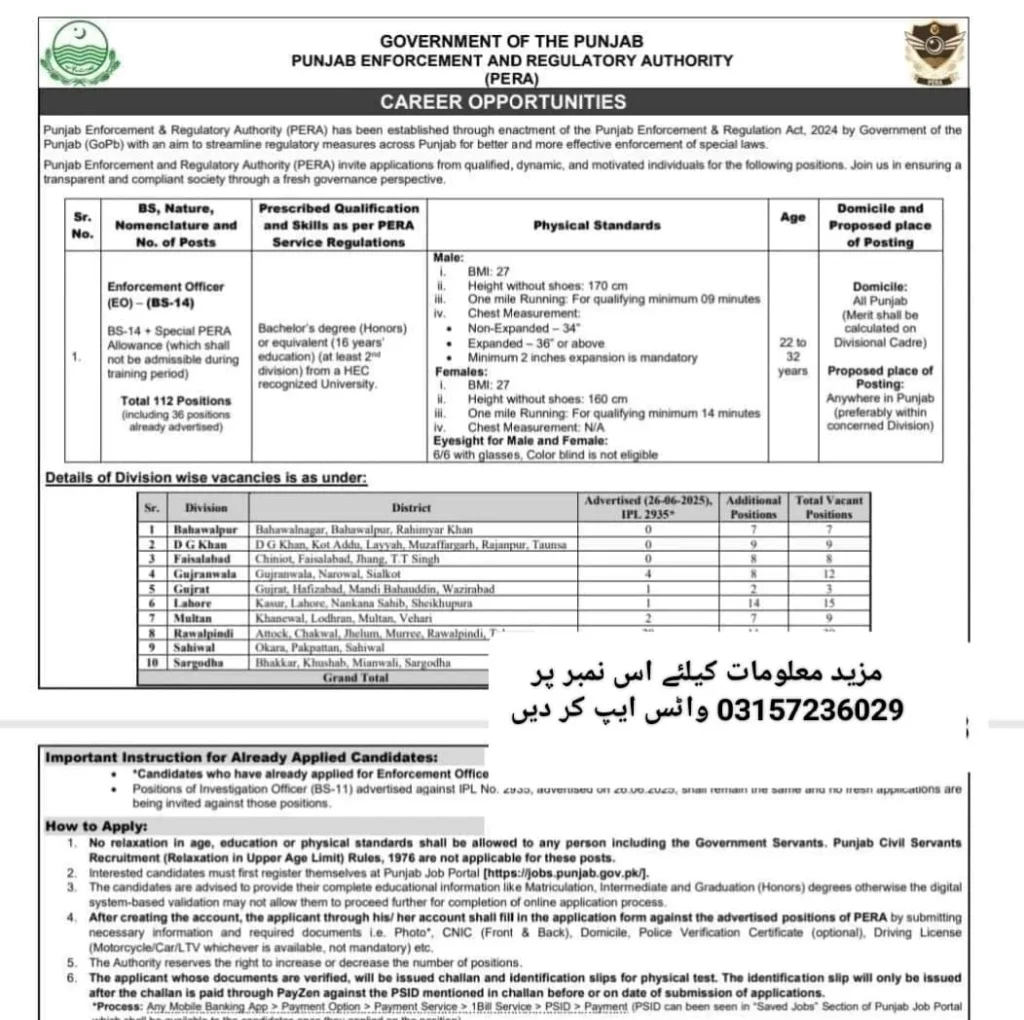 PERA announces 112+ Enforcement Officer jobs 2025