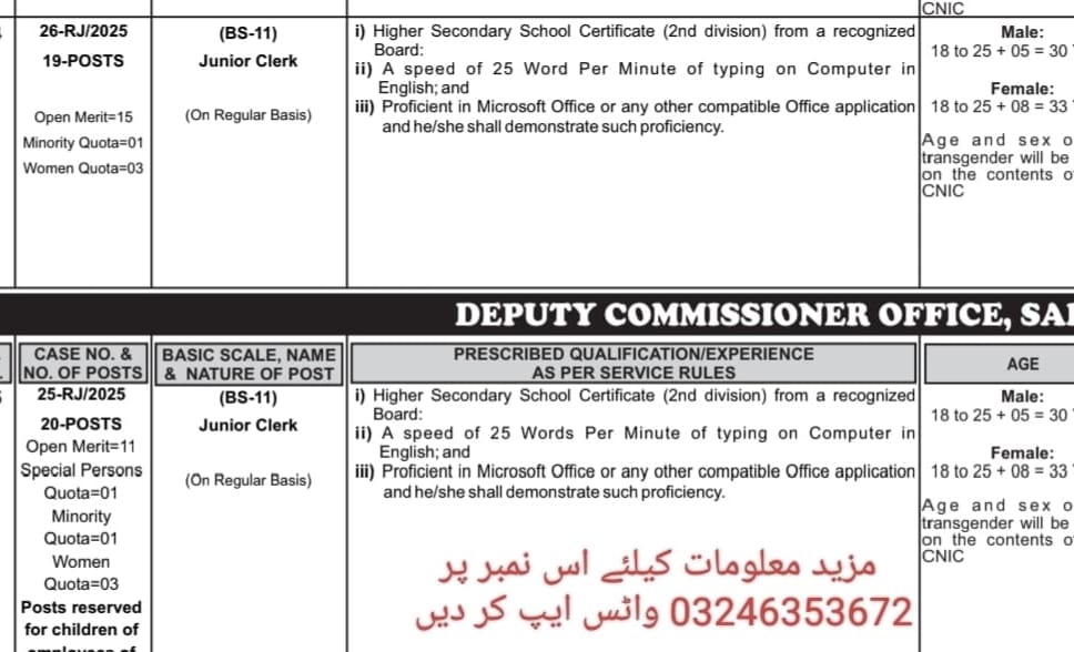 Today DC Office Junior Clerk Jobs 2025